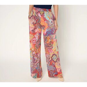 Dennis Basso Pants Size Medium Regular Printed Italia Knit Rosy Multi Boho NEW